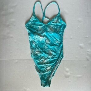 Y2k 90’s Victoria’s Secret floral one piece swimsuit turquoise & white size 10